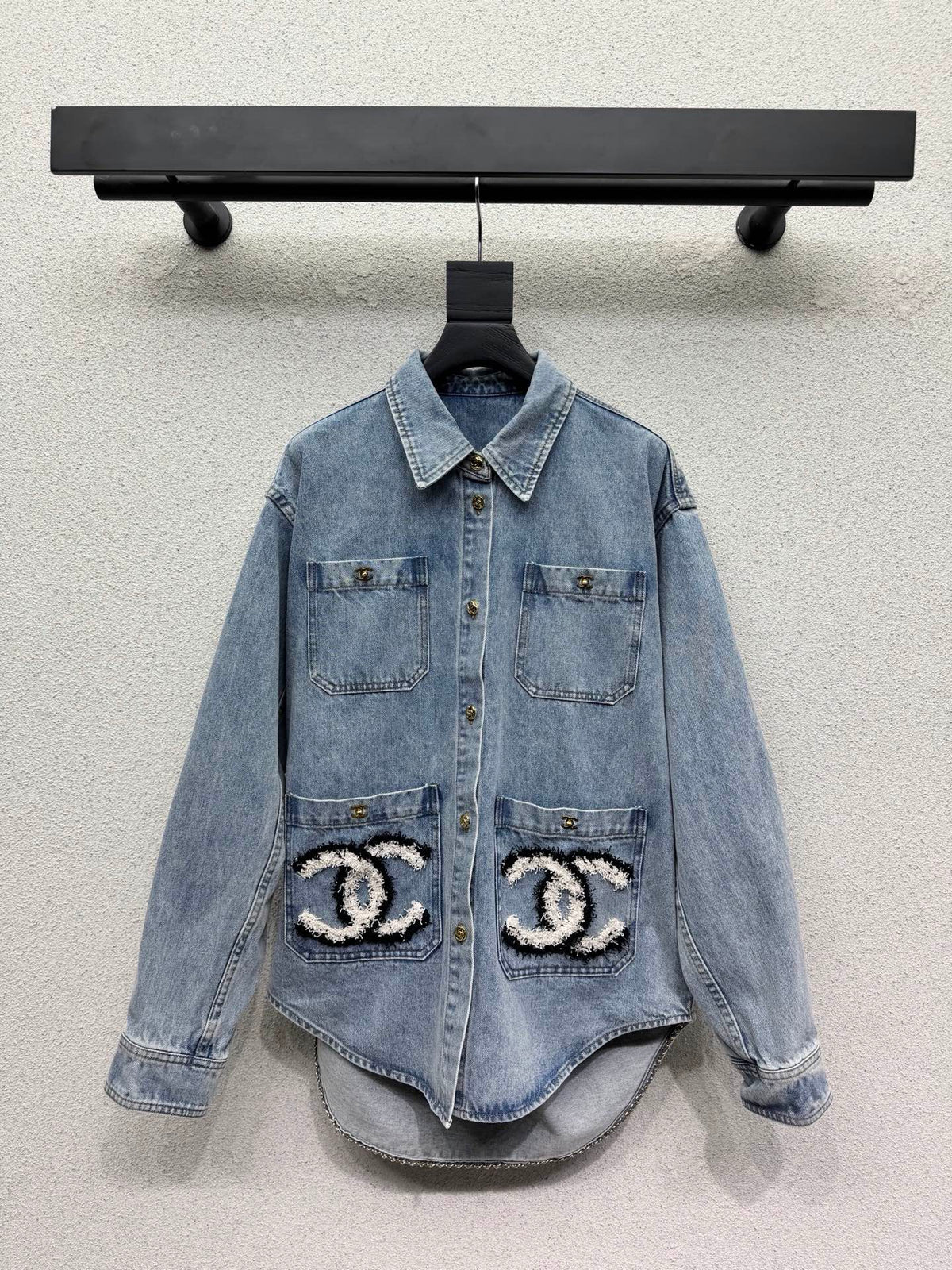 Denim Jacket with Fur Logo