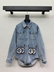 Denim Jacket with Fur Logo