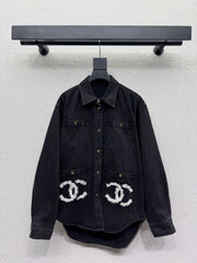 Denim Jacket with Fur Logo