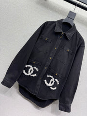 Denim Jacket with Fur Logo