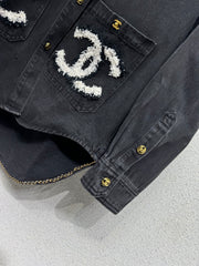Denim Jacket with Fur Logo