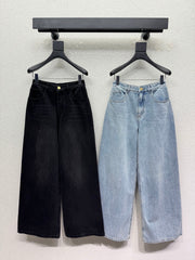 Wide-leg denim trousers