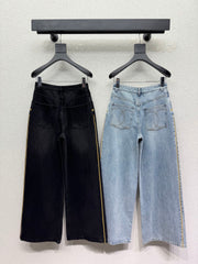 Wide-leg denim trousers