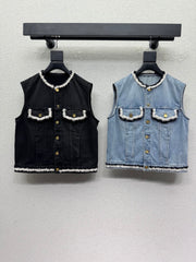 Frayed-edge denim vest jacket