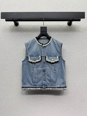 Frayed-edge denim vest jacket