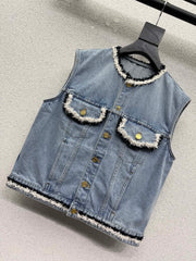 Frayed-edge denim vest jacket