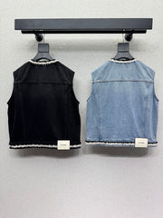 Frayed-edge denim vest jacket