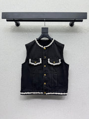 Frayed-edge denim vest jacket