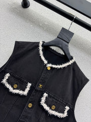 Frayed-edge denim vest jacket