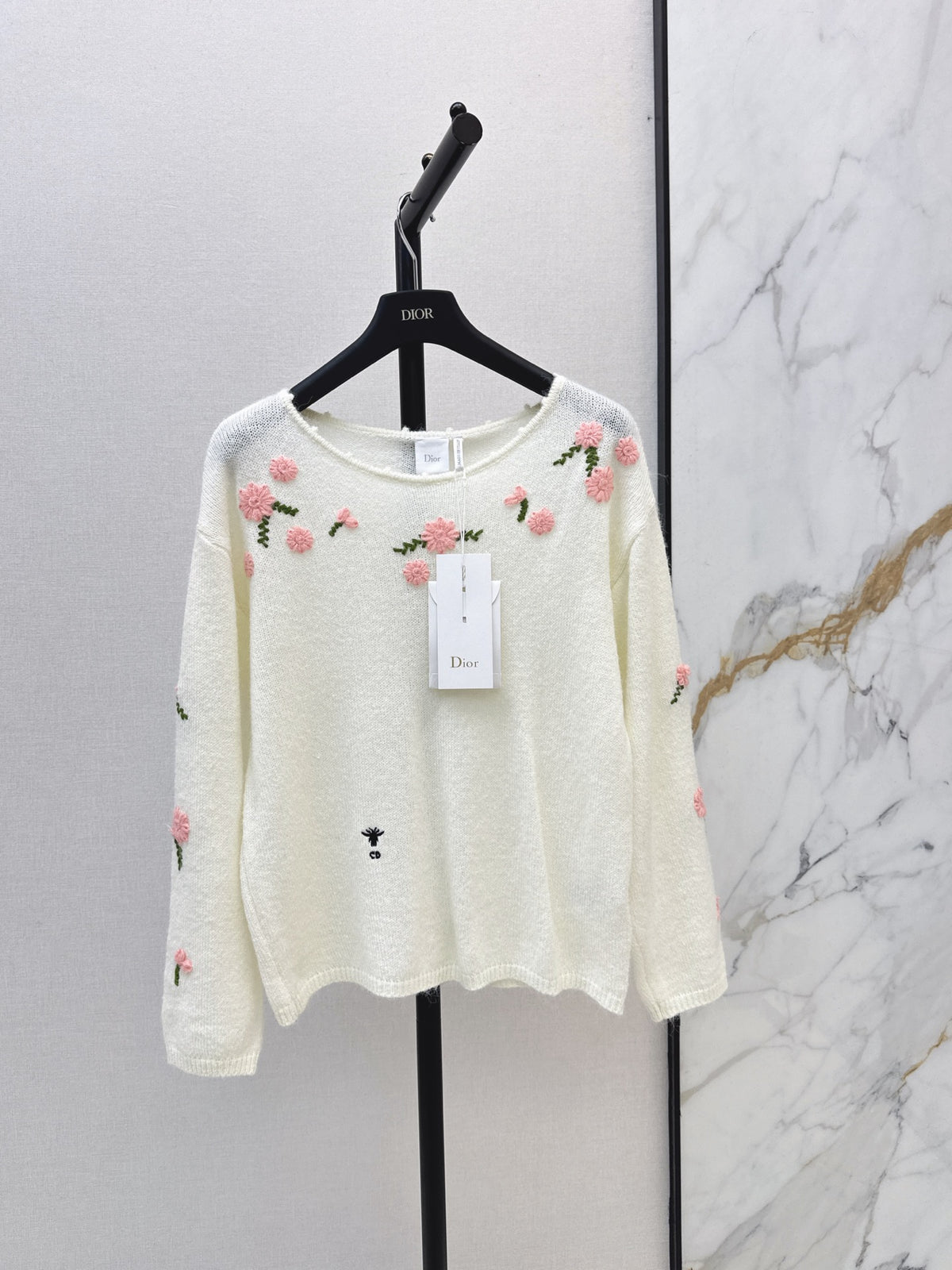 3D Crochet-Detail Knit Sweater
