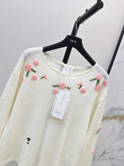 3D Crochet-Detail Knit Sweater
