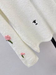 3D Crochet-Detail Knit Sweater