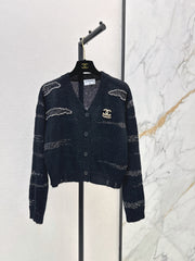 Striped V-Neck Long-Sleeve Knit Cardigan