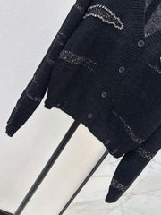 Striped V-Neck Long-Sleeve Knit Cardigan