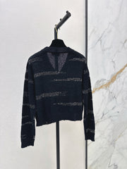 Striped V-Neck Long-Sleeve Knit Cardigan