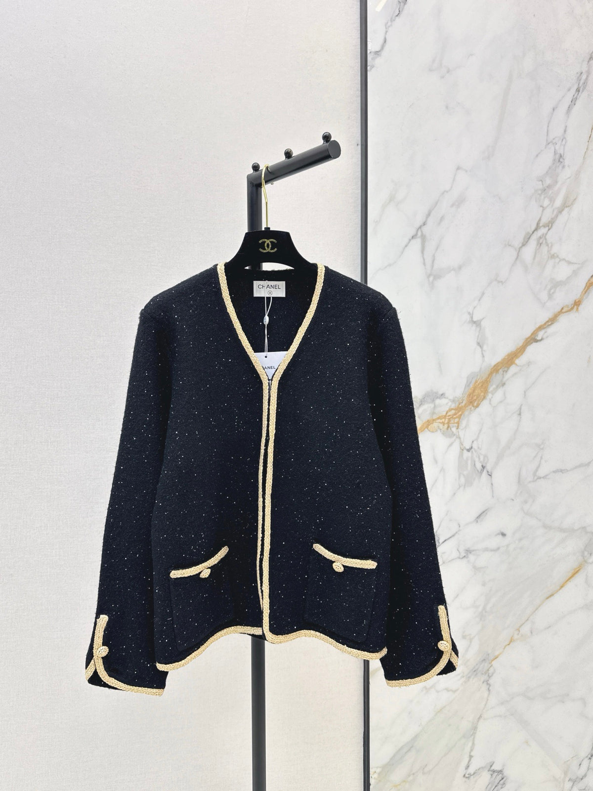 Vintage-Style Gold-Trimmed Cardigan