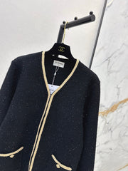 Vintage-Style Gold-Trimmed Cardigan