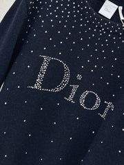 Rhinestone-Letter Knit Sweater with Crew Neck