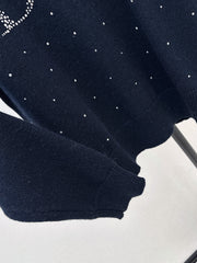 Rhinestone-Letter Knit Sweater with Crew Neck