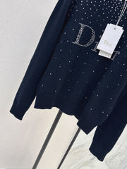 Rhinestone-Letter Knit Sweater with Crew Neck
