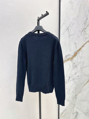 Rhinestone-Letter Knit Sweater with Crew Neck
