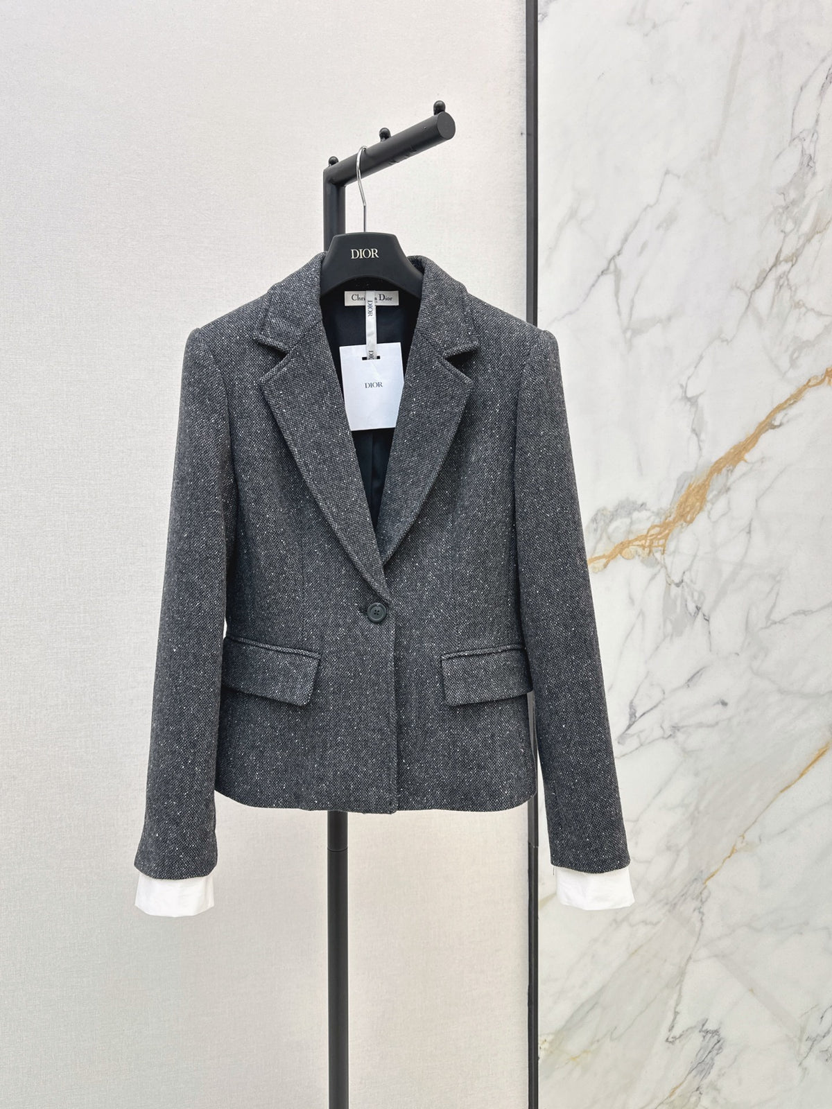 Grey Wool Cropped Blazer