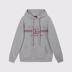 Gray belt printed hooded sweatshirt
