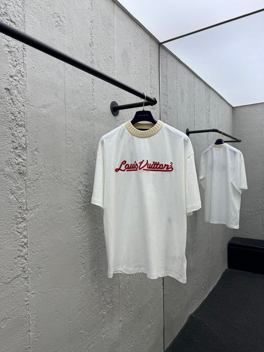 Joint embroidered knitted short-sleeved T-shirt