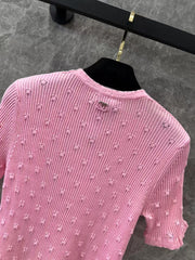 Classic three-dimensional polka dot crochet knitted short top