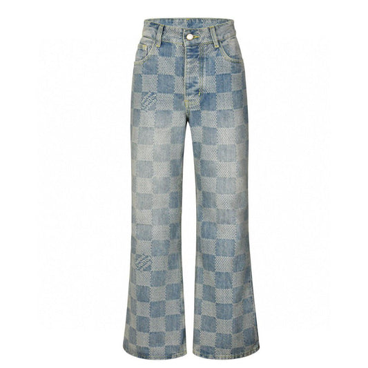 Checkerboard denim trousers