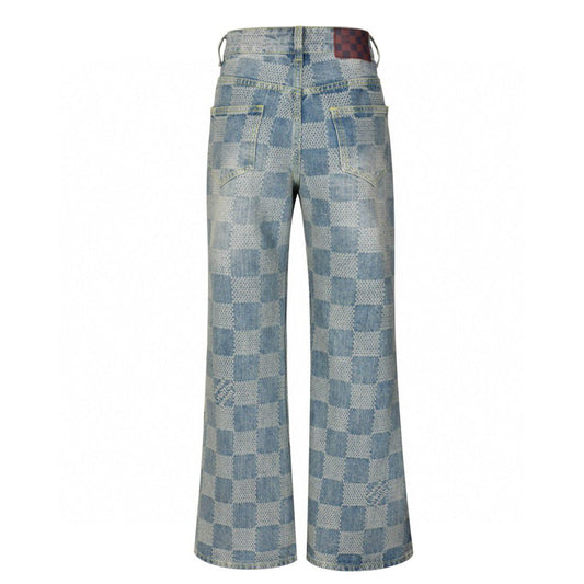 Checkerboard denim trousers