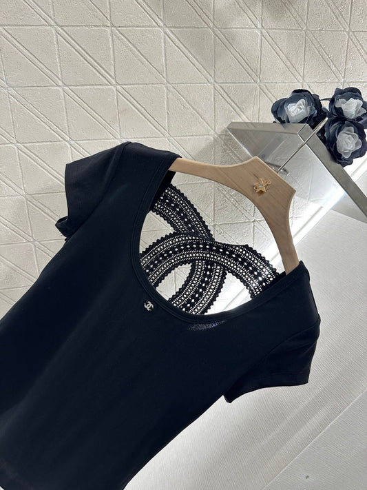 Heavy embroidery short sleeve top