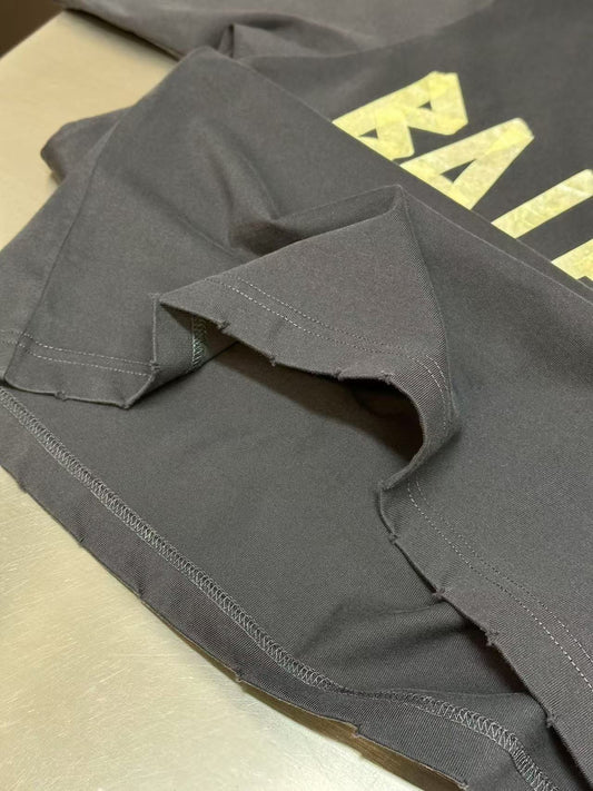 Printed letter fluorescent short sleeves