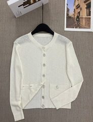 round neck button bamboo hemp knit Slim cardigan