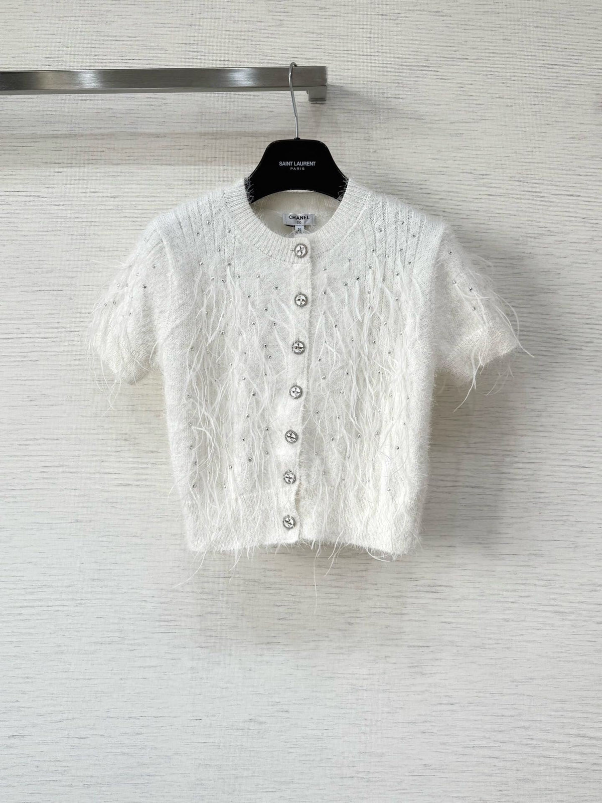 Rhinestone Feather Short Sleeve