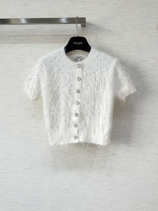 Rhinestone Feather Short Sleeve