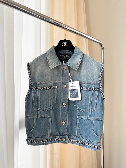 Tweed compilation denim vest