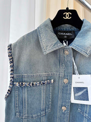 Tweed compilation denim vest