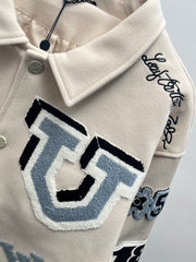 Playful cartoon baseball jacket.