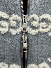 All-over jacquard knit zip-up cardigan