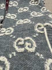 All-over jacquard knit zip-up cardigan