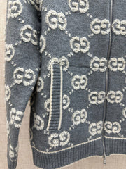 All-over jacquard knit zip-up cardigan