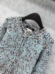 Crew neck crocheted patchwork jacket