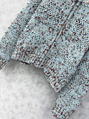 Crew neck crocheted patchwork jacket
