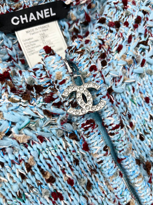 Crew neck crocheted patchwork jacket