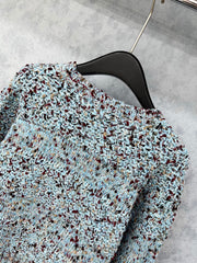 Crew neck crocheted patchwork jacket