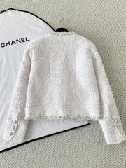 New Tweed Round Neck Pearl Coat