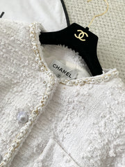 New Tweed Round Neck Pearl Coat