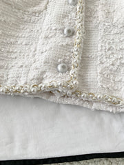 New Tweed Round Neck Pearl Coat