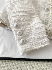 New Tweed Round Neck Pearl Coat